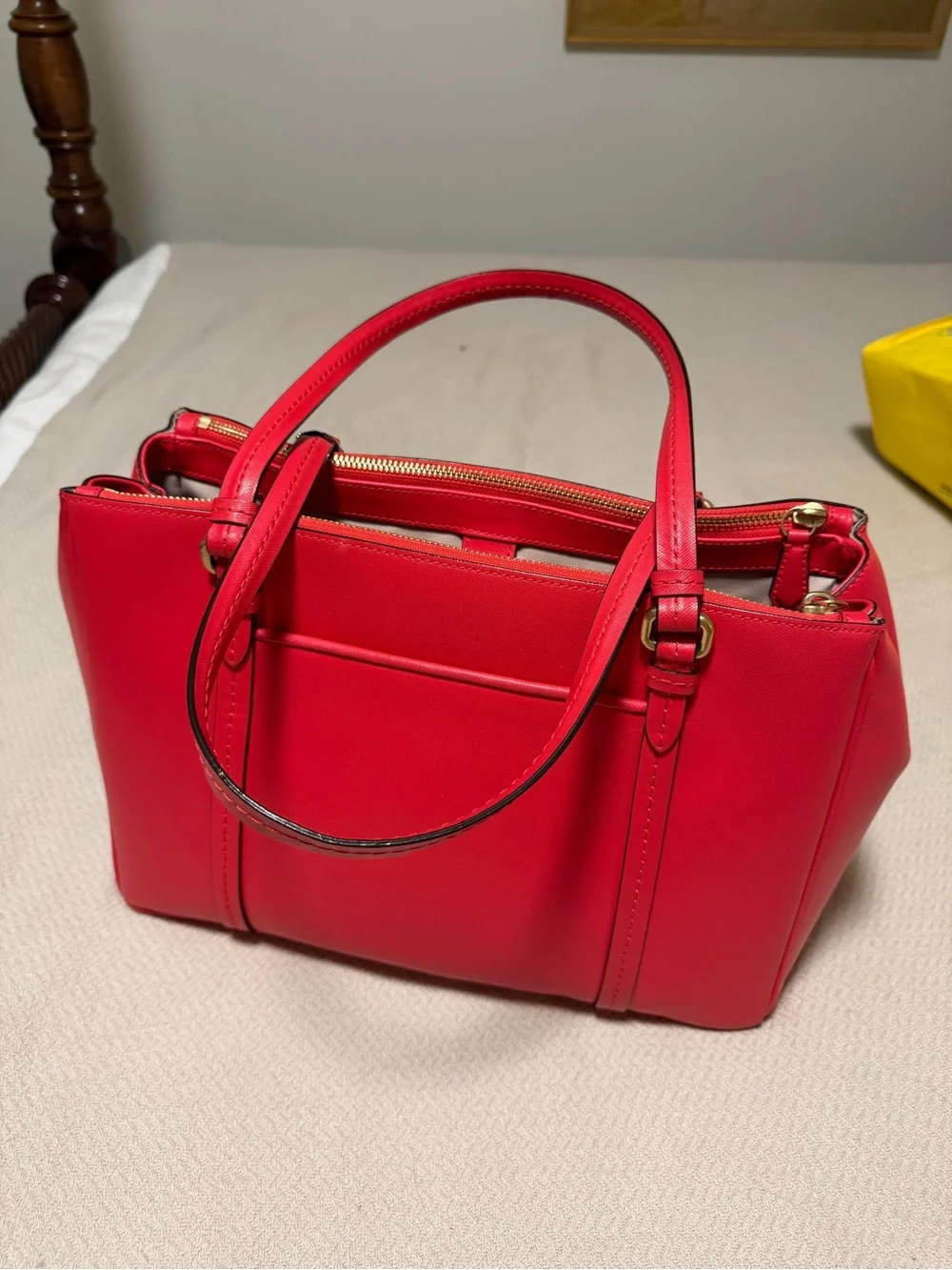 Coach 23569 Red Leather Multi Compartment Tote Shoulder Bag